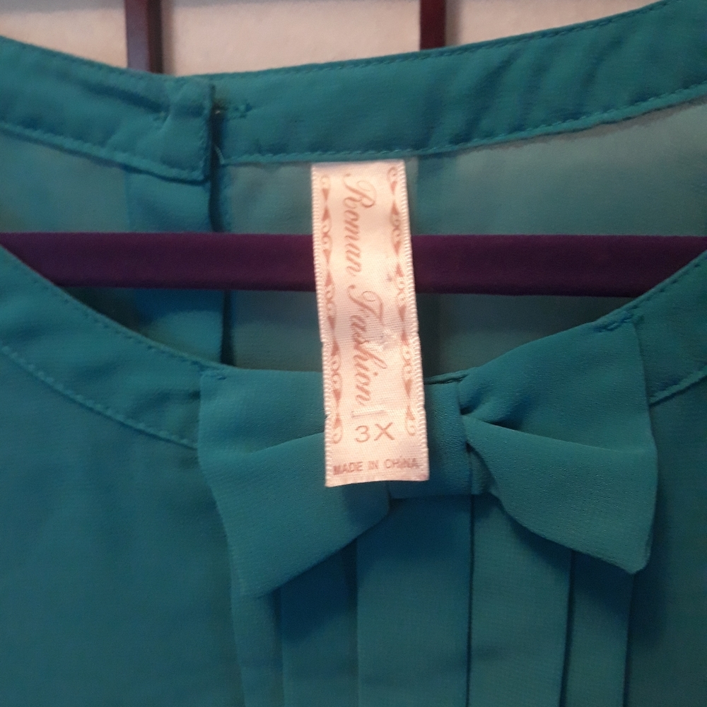 Women’s Teal Bow-Accent Blouse - Picture 3 of 11